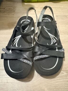 Abeo Black Strappy Slingback Sandals with Sparkle Detail